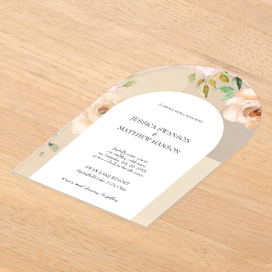 Boheemse Blush Rozen Waterverf Bloemen Huwelijk Acryl Uitnodigingen (Laagn)