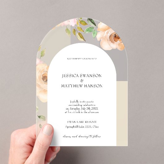 Boheemse Blush Rozen Waterverf Bloemen Huwelijk Acryl Uitnodigingen (Insitu (Draagbaar))