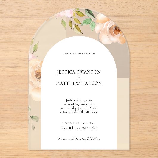 Boheemse Blush Rozen Waterverf Bloemen Huwelijk Acryl Uitnodigingen (Voorkant)