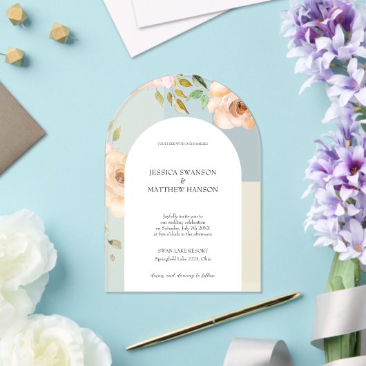 Boheemse Blush Rozen Waterverf Bloemen Huwelijk Acryl Uitnodigingen (Insitu (Huwelijk))