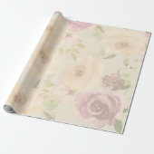 Boheemse Blush Rozen Waterverf Bloemen Huwelijk Cadeaupapier (Uitgerold)