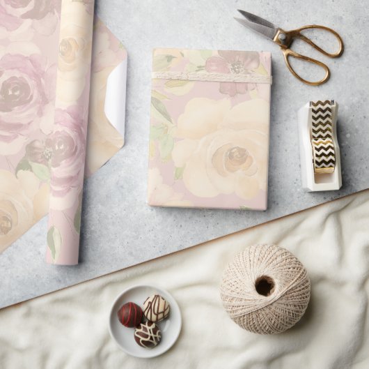 Boheemse Blush Rozen Waterverf Bloemen Huwelijk Cadeaupapier (Crafts)