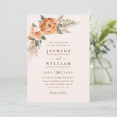 Boheemse Boeket Rustieke Elegante QR Code Bruiloft Kaart (Staand voorkant)