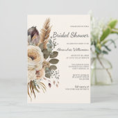 Boheemse Boeket & Veren Bruidsdouche Kaart (Staand voorkant)