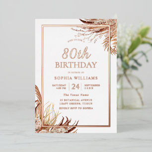 Boheemse Boho 80ste verjaardagsfeest Roze Goud Folie Uitnodiging