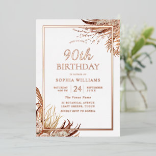 Boheemse Boho 90ste verjaardagsfeest Roze Goud Folie Uitnodiging