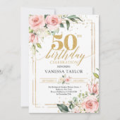 Boheemse boho blush roze bloemengoud 50ste verjaar kaart (Voorkant)