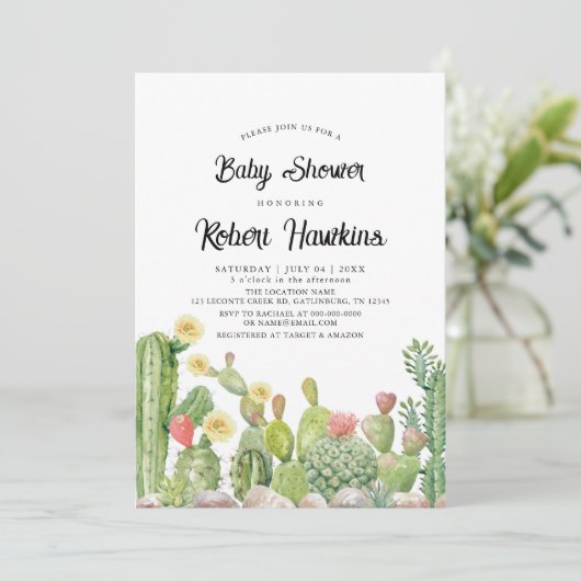 Boheemse Boho Cactus Geslacht Neutrale Baby Shower Kaart (Staand voorkant)
