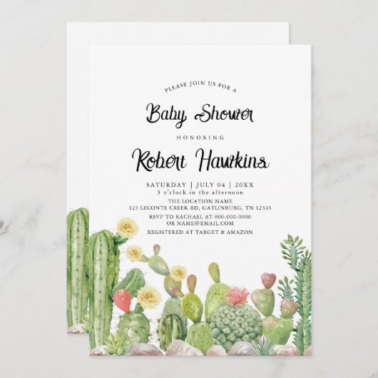 Boheemse Boho Cactus Geslacht Neutrale Baby Shower Kaart (Voorkant / Achterkant)