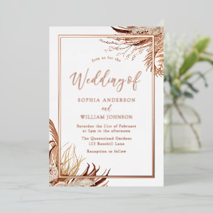 Boheemse Boho Elegante Trouwring Roze Goud Folie Uitnodiging