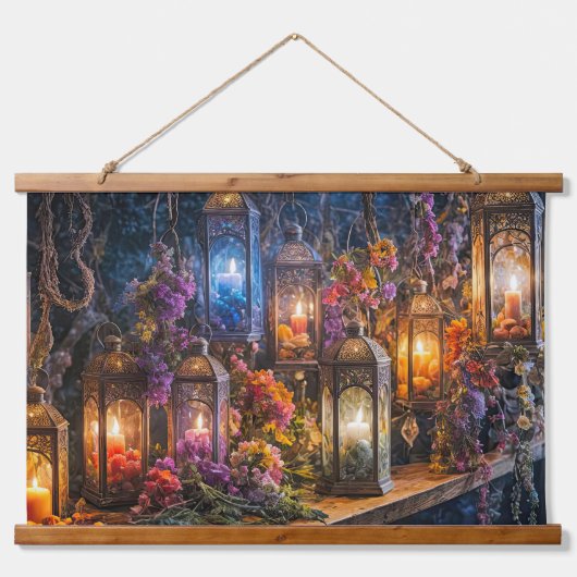 Boheemse Boho Gedroogde Bloemen Lantaarns Wall Art Hangend Wandkleed (Voorkant)