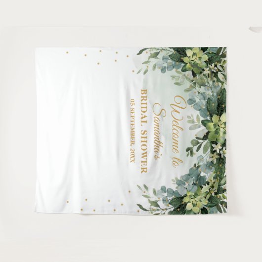 Boheemse boho groene succulent bruid achtergrond wandkleed (Voorkant (horizontaal))