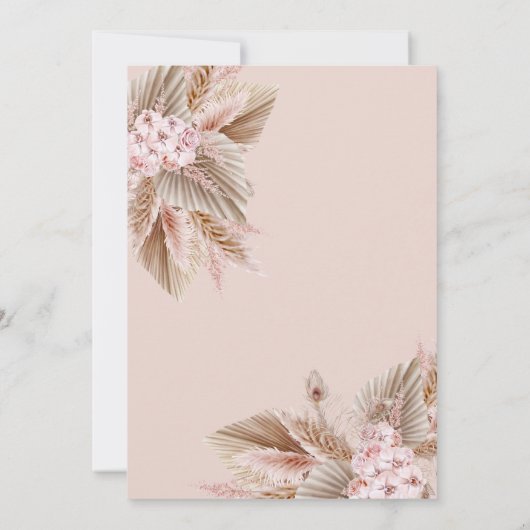 Boheemse Boho Pampas Roze Bloem Bruidsmeisje Borre Kaart (Achterkant)