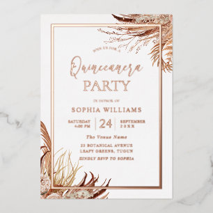Boheemse Boho Quinceanera Feest Roze Goud Folie Uitnodiging