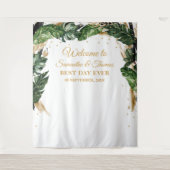 Boheemse boho tropische bladeren bloemengoud bruil wandkleed (Voorkant)