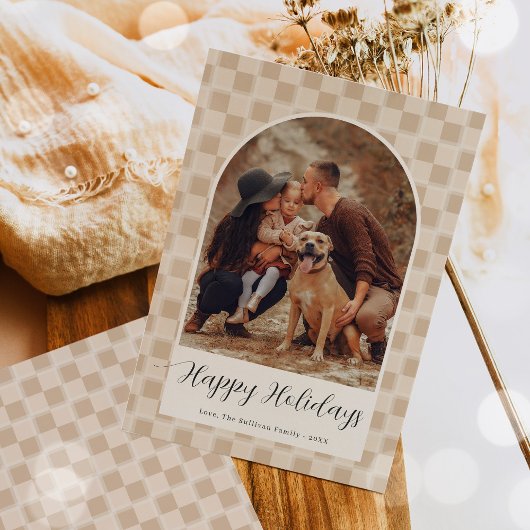 Boheemse boog script kerst vakantie fotokaart feestdagenkaart