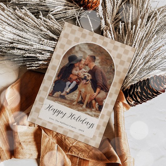 Boheemse boog script kerst vakantie fotokaart feestdagenkaart