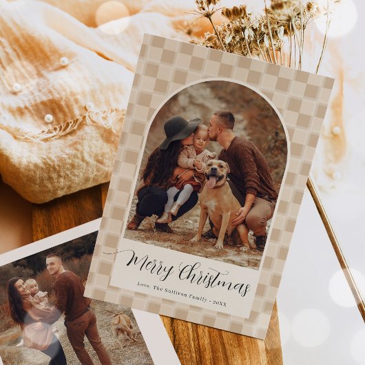 Boheemse boog script kerst vakantie fotokaart feestdagenkaart