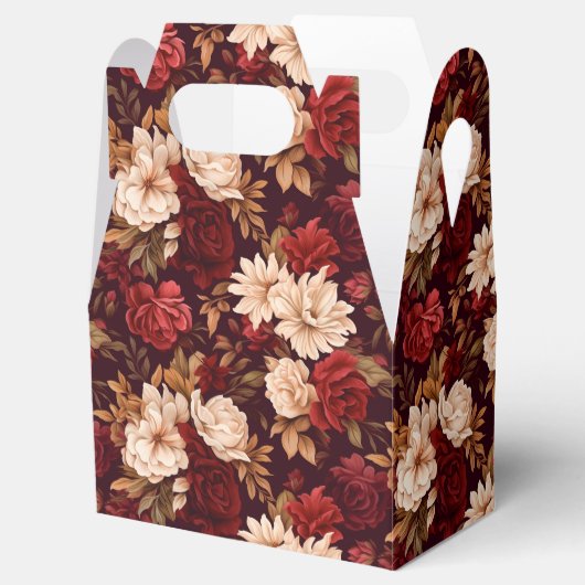 Boheemse bordeaux beige bloemen bedankdoosjes (Geopend)