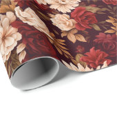 Boheemse bordeaux beige bloemen cadeaupapier (Rol Hoek)