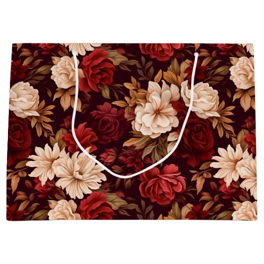 Boheemse bordeaux beige bloemen groot cadeauzakje (Voorkant)