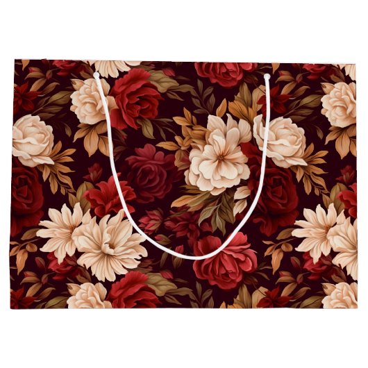 Boheemse bordeaux beige bloemen groot cadeauzakje (Achterkant)