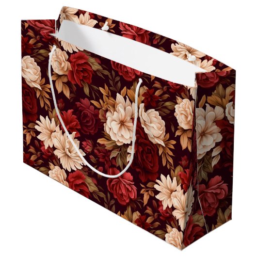 Boheemse bordeaux beige bloemen groot cadeauzakje (Achterkant Gekanteld)