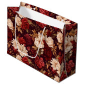 Boheemse bordeaux beige bloemen groot cadeauzakje (Voorkant Gekanteld)