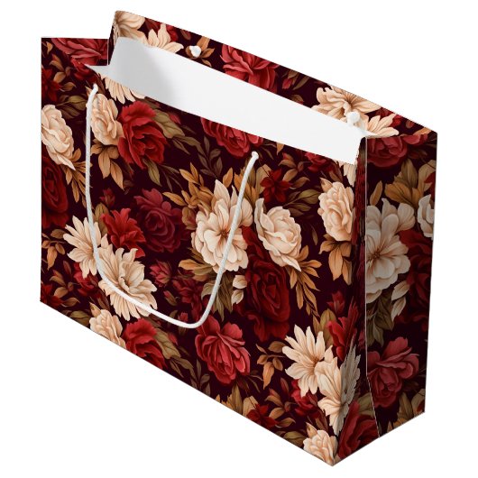 Boheemse bordeaux beige bloemen groot cadeauzakje (Voorkant Gekanteld)