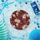 Boheemse bordeaux beige bloemen papieren bordje (Feest)