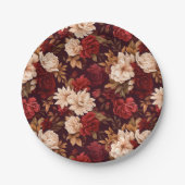 Boheemse bordeaux beige bloemen papieren bordje (Voorkant)