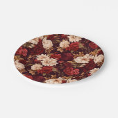 Boheemse bordeaux beige bloemen papieren bordje (Gekanteld)