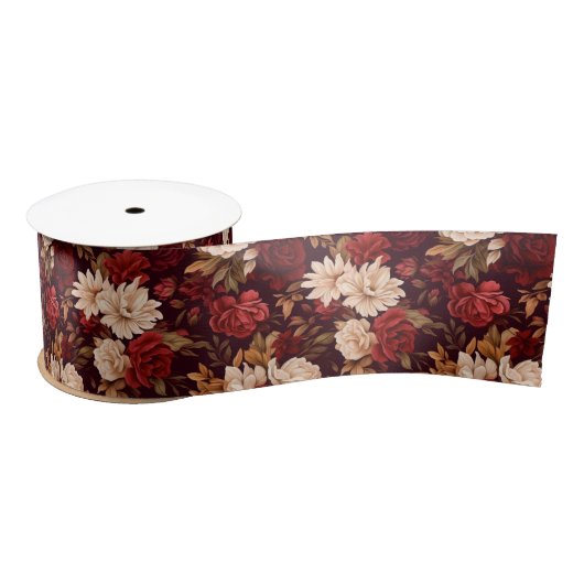 Boheemse bordeaux beige bloemen satijnen lint (Spoel)