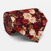 Boheemse bordeaux beige bloemen stropdas (Opgerold)