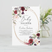 Boheemse bordeaux blos roze gouden baby shower kaart (Staand voorkant)