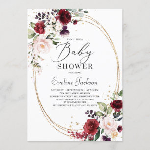 Boheemse bordeaux blos roze gouden baby shower kaart