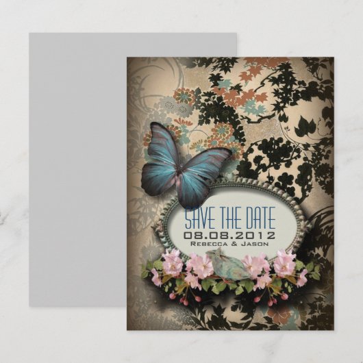 Boheemse botanische vlinder Paris vrijgezellenfees Aankondigingskaart (Voorkant / Achterkant)