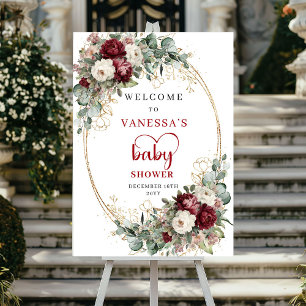 Boheemse Bourgondië Gouden Bloemige Baby Shower We Poster