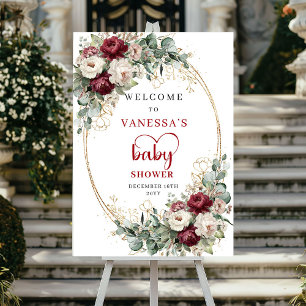 Boheemse Bourgondische Bloemen Baby Shower Welkom Poster