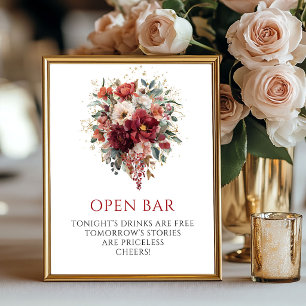 Boheemse Bourgondische Herfst Bloemen Open Bar Taf Poster