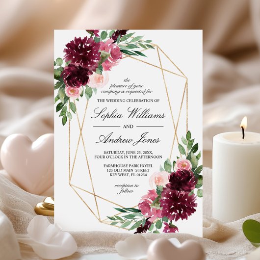 Boheemse Bourgondische Roos Bloemen Huwelijksuitno Kaart