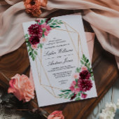 Boheemse Bourgondische Roos Bloemen Huwelijksuitno Kaart