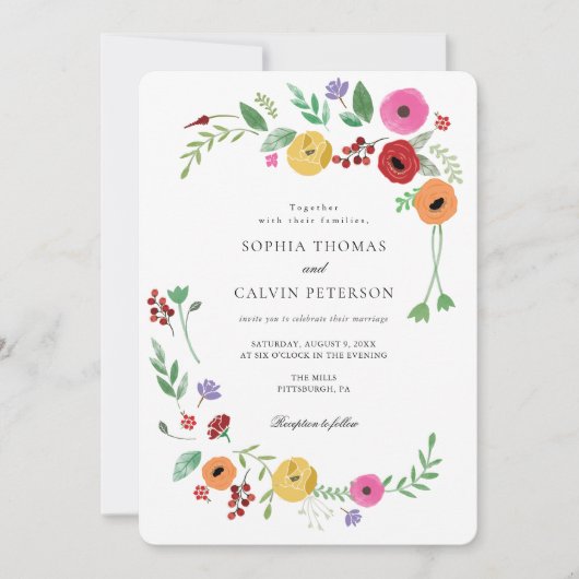 Boheemse bruiloft bloemenuitnodiging kaart (Voorkant)