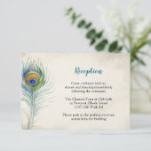 Boheemse bruiloft receptie pauwenveer informatiekaartje (Staand voorkant)