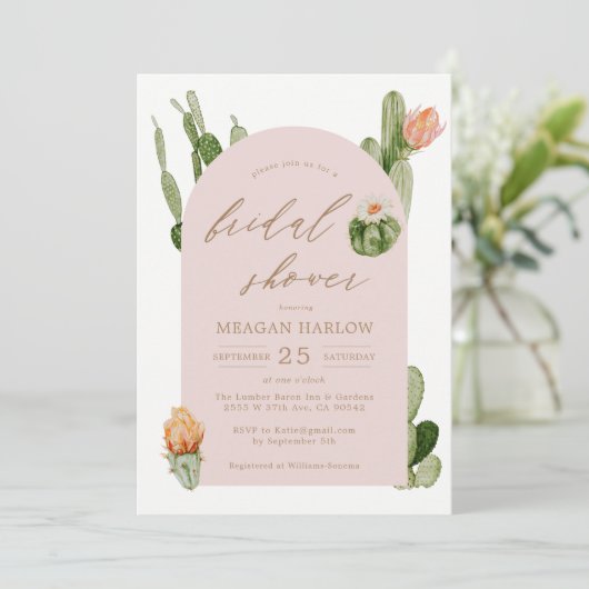 Boheemse Cactus Desert Bruids Douche Uitnodiging (Staand voorkant)