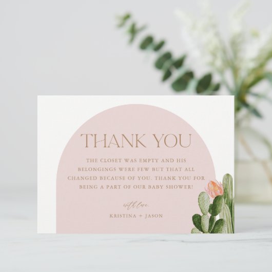 Boheemse Cactus Woestijn Baby Shower Bedankkaart (Staand voorkant)