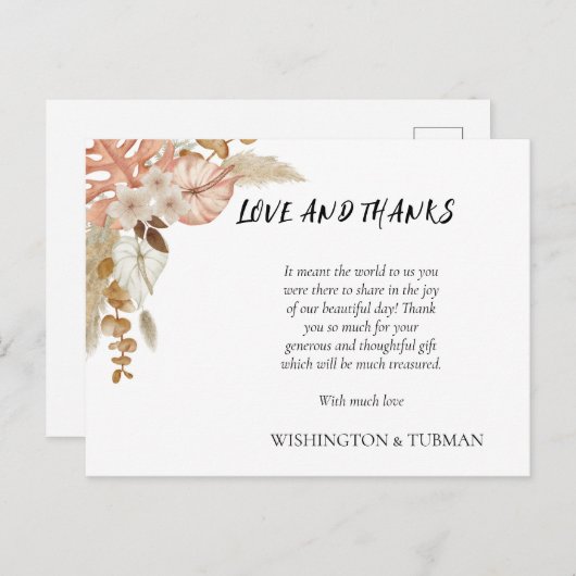 Boheemse Chic Bloemen bruiloft Dank u kaart (Voorkant / Achterkant)