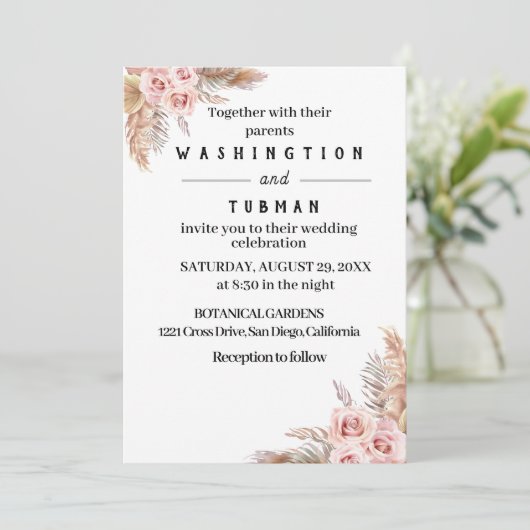 Boheemse Chic Bloemen Huwelijksuitnodiging Kaart (Staand voorkant)