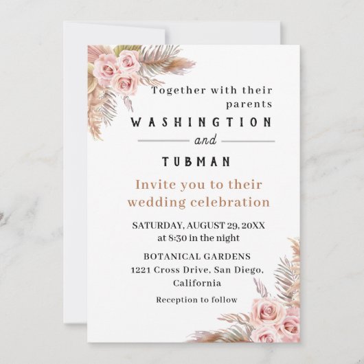 Boheemse Chic Bloemen Huwelijksuitnodiging Kaart (Voorkant)
