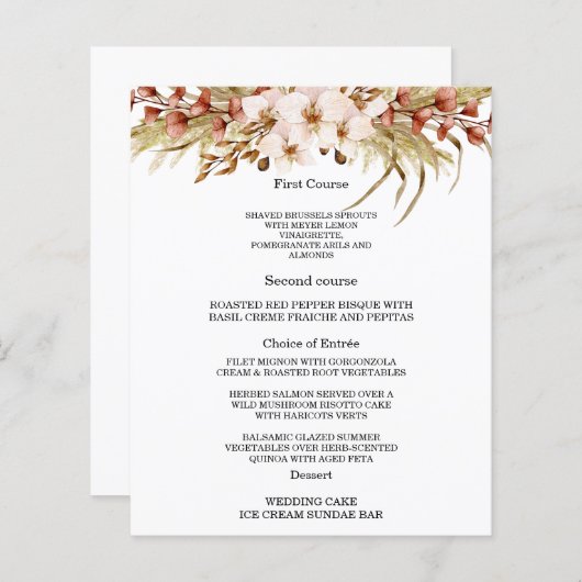 Boheemse Chic Bloemen Trouwmenu Kaarten (Voorkant / Achterkant)